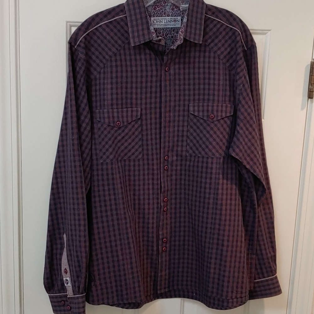 John Lennon Purple and Blue Plaid Shirt XL